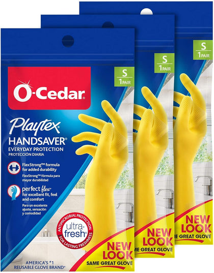 HandSaver Reuseable Rubber Cleaning Gloves (Small, 3 Pairs), Everyday Protection Reusable Household Gloves