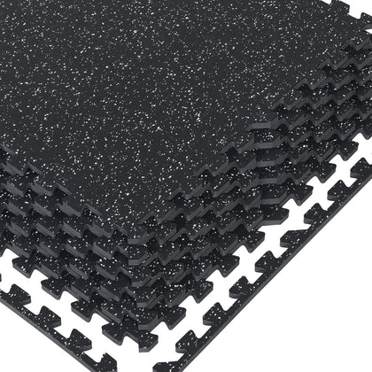 1/2" Thick 48 Sq Ft Rubber Top Gym Flooring, 12 Pcs High Density EVA Foam Exercise Equipment Mats - Interlocking