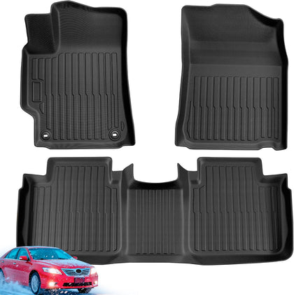Car Floor Mats for Toyota Camry: 2007-2011 All Weather Interior Accessories, TPE Tech Rubber Black Front Rear Liners