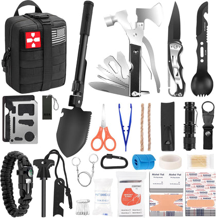 Gifts for Men Fathers Day Dad, Survival Kit, 150 PCS Survival Gear and Supplies Equipment with Trauma Bag, Molle