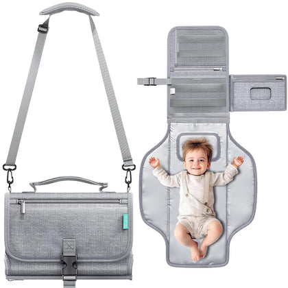 Portable Diaper Changing Pad with Shoulder Strap, Detachable Travel Changing Pad with Baby Wipes Pocket, Gifts for