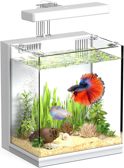 2-Gallon All-in-One Fish Tank – Silent Pump, 3-Stage Filtration & Easy Water Change, Perfect Self-Care Betta Aquarium