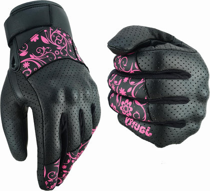 Motorcycle Gloves for Women, Leather Touchscreen Riding Gloves with Hard Knuckle Protection, Perforated Breathable