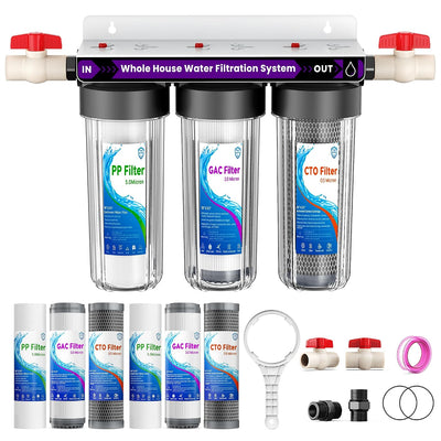 Whole House Water Filter System with 9 Filters,0.5Micron Filtration,3-Stage
