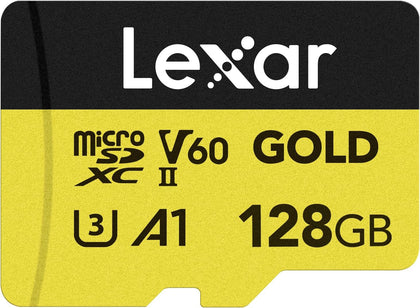 128GB Gold Micro SD Card, 280MB/s Read, 4K, V60, UHS-II, A1 | Compatible w/ Drones, Action Cameras, UHS-II Portable