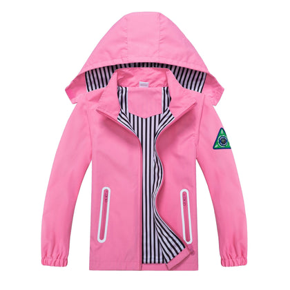 Kids Rain Jacket Boys Girls Waterproof Hooded RainCoat Toddler Windbreaker Unisex Lightweight Rain Coat(Solid Pink,5T)