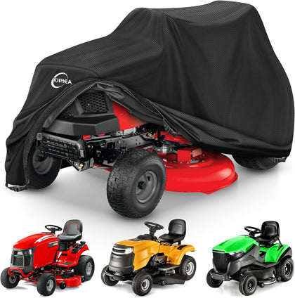 Riding Lawn Mower Cover 600D Heavy Duty Lawn Tractor Cover Waterproof, Universal Fit with 4 Buckles, 2 Drawstrings
