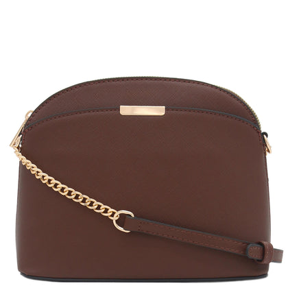 Saffiano Small Dome Crossbody bag with Chain Strap (Coffee)
