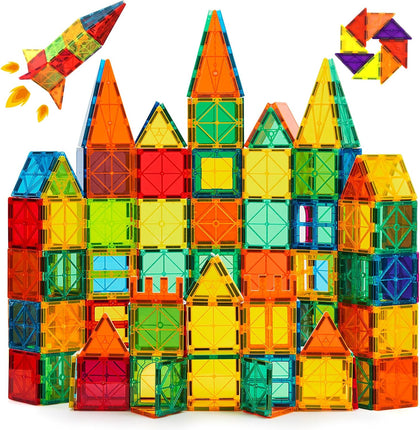 Magnetic Tiles, Magnet Tiles, 100 Pcs Magnetic Building Blocks No Cars, Square Building Castle, Preschool Toys, STEM