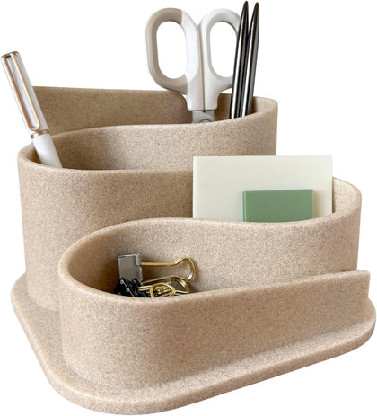 Aesthetic Desk Organizer - Aesthetic Office Desk Accessories - Boho Pen Holder - Neutral Beige Desk Accessories