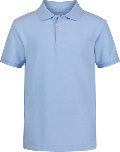 Boys' School Uniform Short Sleeve Polo Shirt, Button Closure, Comfortable & Soft Pique Fabric