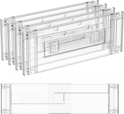 4 Pack Clear Acrylic Drawer Divider 6 Inch High,Expandable from 14-20'',Adjustable Dresser Drawer Dividers for Baby