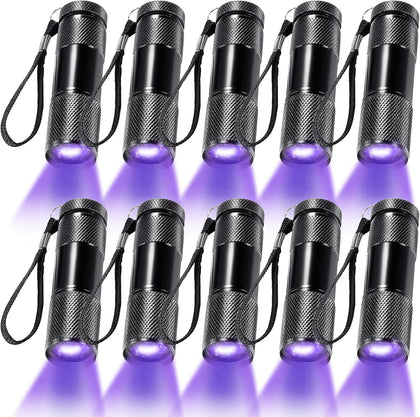 10 Pieces UV Blacklight Flashlights, LED Lights, Handheld Blacklight, Mini Torch Detector, Portable UV Flashlight for