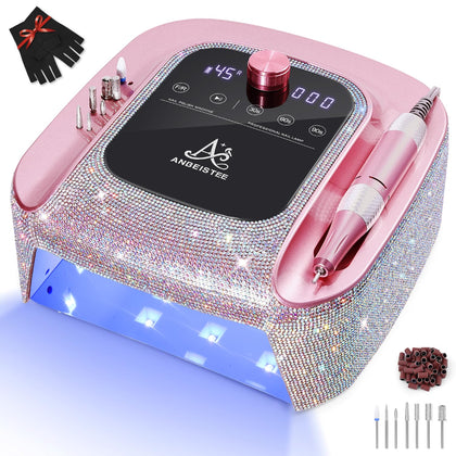 2-in-1 Nail Drill & UV LED Nail Lamp, Professional Rechargeable 45000 RPM Electric Nail Drill Machine, Nail Grinder