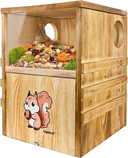 Large Outdoor 2-in-1 Squirrel House and Feeder with Secure Den Box and Nesting Box, Durable Squirrel Box for