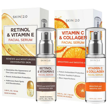 Retinol & Vitamin E + Collagen & Vitamin C Serum For Face – Dermatologist Tested, Anti Aging, Korean Skin Care –