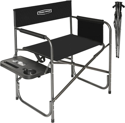 Camping Directors Chair, Lightweight Oversized Portable Folding Chair with Side Table and Storage Pockets for Outdoor