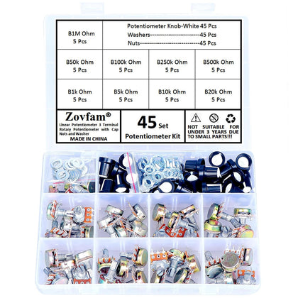 Potentiometer Kit WH148 1K 5K 10K 20K 50K 100K 250K 500K 1M Ohm, 45 Sets