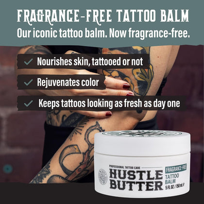 Hustle Butter Fragrance Free Tattoo Aftercare 5oz Tattoo Balm, Unscented Vegan Tattoo Butter and Healing Cream for