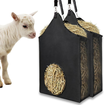 Horse Hay Bag Feeder, Slow Feed Hay Bag Suitable for Goats, Donkeys, and Horses, with Metal Ring and Adjustable Strap
