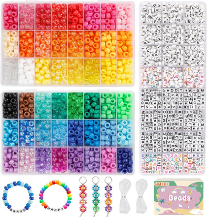 48 Colors Bracelet Making Kit Pony Beads 4000pcs Kandi Beads for Friendship Bracelet Making Kit 2400 Plastic Rainbow