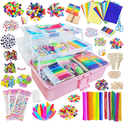 3000 Kids Arts and Crafts Supplies for Kids Crafting Supply in 3 Layered Plastic Art Box All in One Ages 8 9 10 11 &