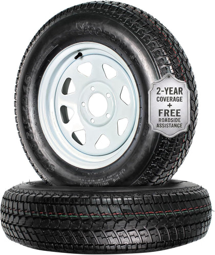 2 Pack Trailer Tire Assembly ST205/75D15 Load C 5 Lug White