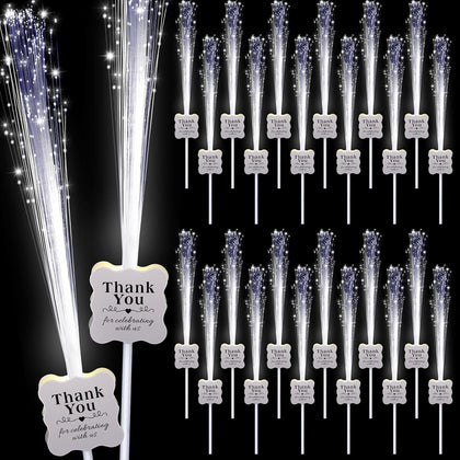 100 Pcs White Wedding Light up Sticks LED Sparklers Thank You Fiber Optic Glow Wands with 3 Mode for Send off