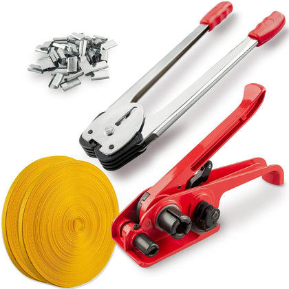 Heavy Duty Packaging Banding Strapping Kit, 4 in 1 Pallet Strapping Kit with Poly Strapping Tensioner, Banding Sealer