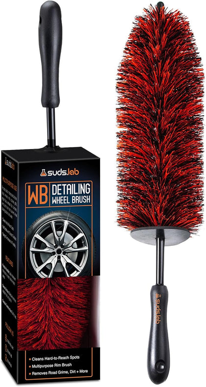 Suds Lab WB Premium Detailing Wheel Brush, Ultra-Soft, 17.7", All Vehicles | Scratch-free reusable rim, and tire