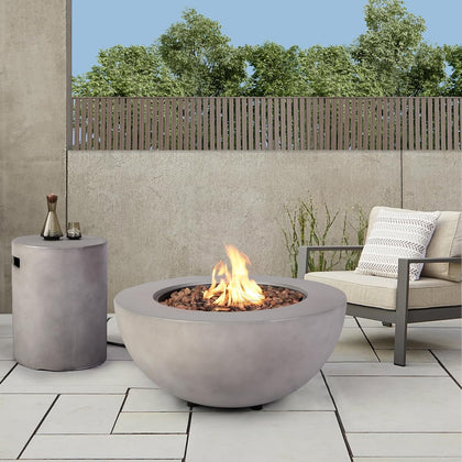 2-Piece Outdoor Propane Fire Pit Table Set w/Tank Cover Table, 31.5-inch 50,000 BTU Bowl Concrete Firepit SUS201