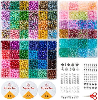 6MM Glass Beads Kit for Jewelry Making - 3 Box Set 72 Colors, 3000pcs Round Colorful Beads for DIY, Beads for