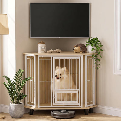 33inch Corner Dog Crate Furniture for Small Dogs with 2 Door