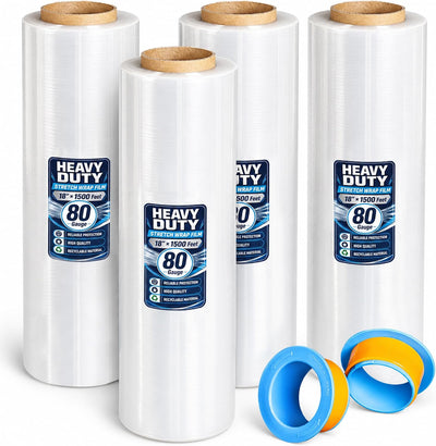 18 Inch x 1500 ft Pallet Wrap Stretch Film with Handles, Moving Shrink Wrap Roll for Furniture with 80 Gauge & 500%