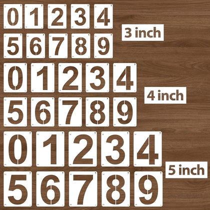 3,4,5 Inch Number Stencils, 30Pcs Plastic Reusable Washable Curb Stencil Kit for Address Painting, 0-9 Large Number