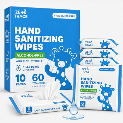 Pocket Hand Sanitizer Wipes – Alcohol-Free & Fragrance-Free – Kills 99.9% of Germs – Safe for Kids & Sensitive Skin –