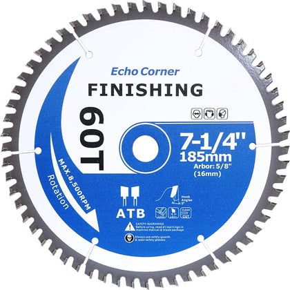 7-1/4 Inch Circular Saw Blade for Wood Cutting, 60T, 5/8" Arbor | Fine finish, Fine Cut, Framing, Crosscut wood