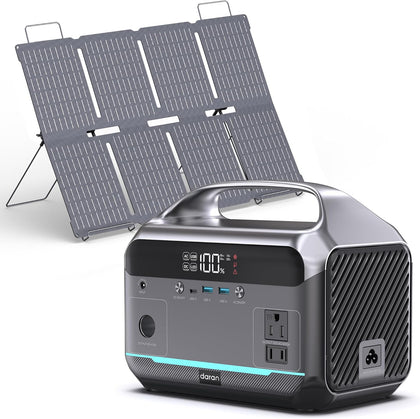 Portable Power Station 600W with 80W Solar Panel, 288Wh LiFePO4 Battery Solar Generator, 2h Fast Charging Compact