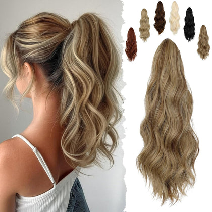 16" Ponytail Extension Long Curly Wavy Ponytails Clip in Claw Hair Extension Pony Tails Natural Looking Synthetic