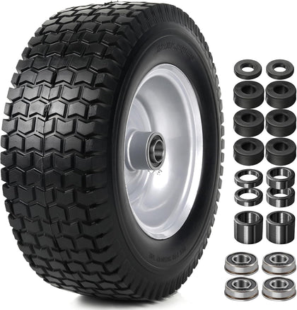 13x5.00-6 Flat-Free Tire and Wheel Assembly, Solid Lawn Mower Tire with 3/4" Bore Bearings & 3"-6.32" Centered Hub