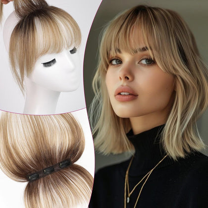 Clip in Bangs, 100% Human Hair Bangs with 3 Non-slip Clips, 360°Cover Top HairPieces with 5 inch Wispy Fringes for
