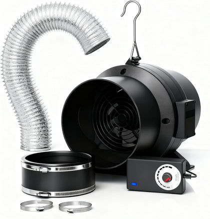 Air Filtration Kit, 6" 260 CFM Inline Duct Fan with E12 Speed Controller, 6.6 Ft Ducting & Rubber Coupler