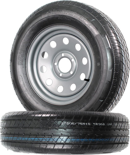 2-Pack Radial Trailer Tire Rim Assembly ST205/75R15 5 Lug Silver