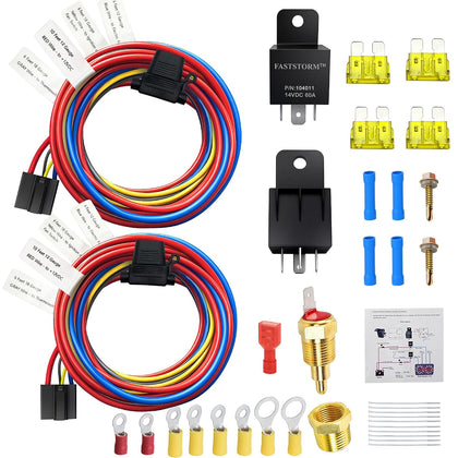 Dual Electric Fan Relay Kit Electric Radiator Fan Kit Temperature Sensor Switch 185 On 175 Off Automotive Wiring Kit