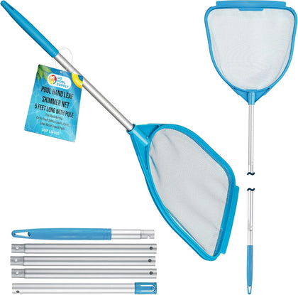 Pool and Spa Skimmer Net with Pole, Handheld Fine Mesh Pool Skimmer Net - Hand Held Spa, Hot Tub, Pond Cleaning