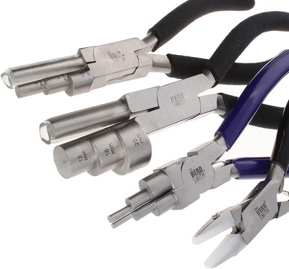 Wire Working Combo, 4-Piece Jewelry Making Set | 3 Different Wire Wrapping Pliers and Double Nylon Jaw Chain Nose