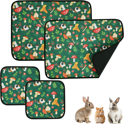 Washable Guinea Pig Cage Liners 4 Pack, Reusable Waterproof Fleece Pee Pads, 2 Sizes 12"x12"+24"x18" Small Animal