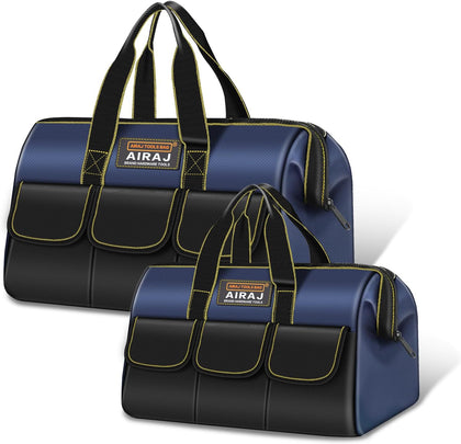 Tool Bag 2-Pack Set | AIRAJ 18" & 14" Portable Tool Storage Bag | Wide Mouth Tool Bags for Men and Women | Small Tool