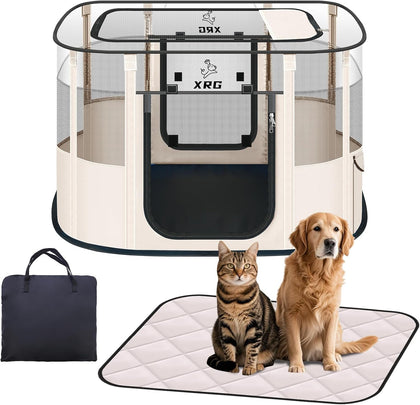Dog Play Pen with Waterproof pad,Portable Dog Crates for Medium Dogs Kennel Tent,Dog Cages Indoor Breathable Mesh