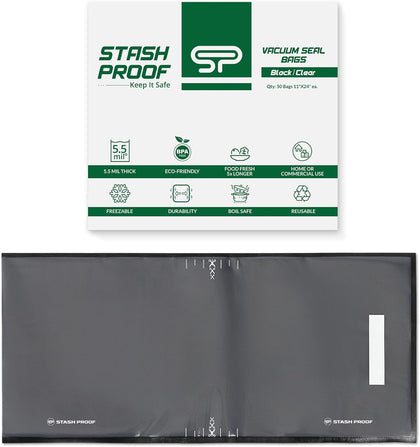 Vacuum Seal Bags 11" x 24" (50 Count) 5.5 Mil (Black & Clear) BPA Free Precut Heavy-Duty Commercial Grade Sealer